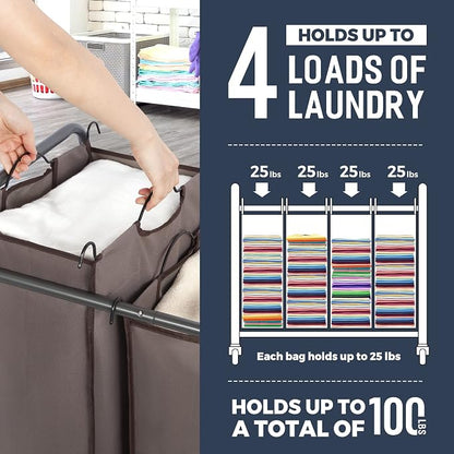 STO STO Laundry Sorter 4 Section, 4 Bag Laundry Hamper, Rolling Laundry Cart - Image 4