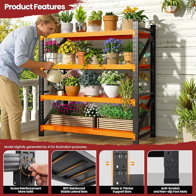 48" Wide Storage Shelves, 2000LBS Garage Shelving Heavy Duty, Standing Shelf - Image 4