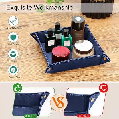 SITHON Valet Tray Desktop Storage Organizer – Premium PU Leather Catchall - Image 3
