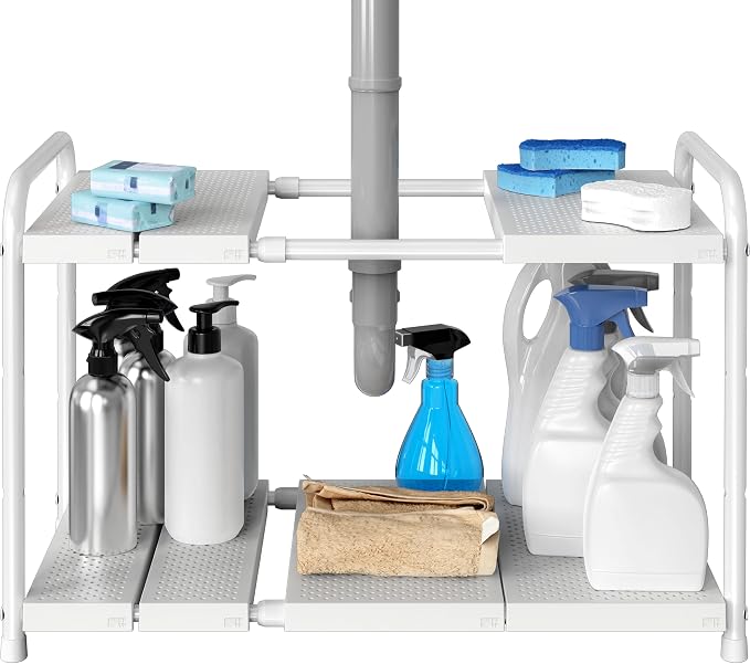Simple Houseware Under Sink 2 Tier Expandable Heavy Duty Metal Shelf Organizer by SimpleHouseware