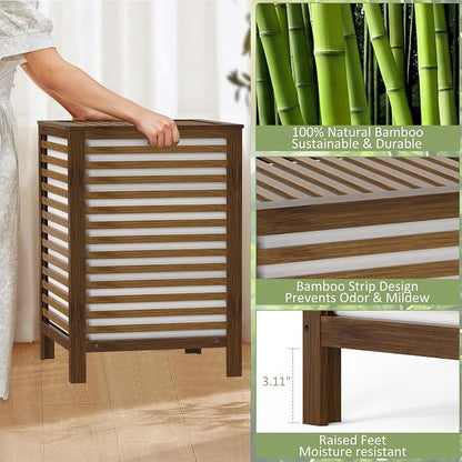 Bamboo Laundry Hamper with Lid, 120L Large Double Laundry Basket with Removable - Image 3