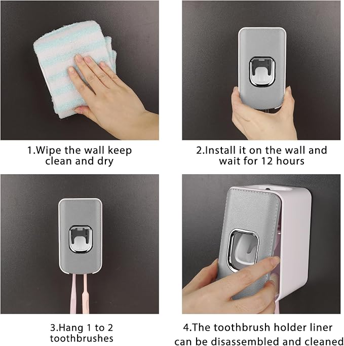 2 Slot Plastic Toothbrush Holder and Toothpaste Dispenser Wall Mounted - Image 5