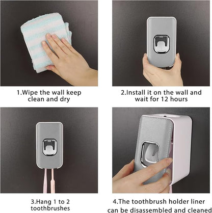 2 Slot Plastic Toothbrush Holder and Toothpaste Dispenser Wall Mounted - Image 5