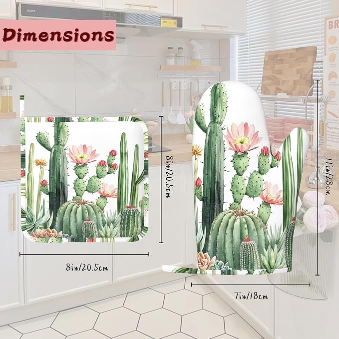 Cactus Succulent Greenery Flower Heat-Resistant Silicone Oven Mitts and Pot - Image 2