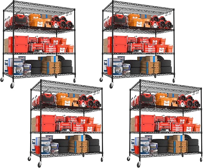 PrimeZone 4 Packs 55.5" W x 24" D x 80" H Heavy Duty Wire Storage Shelves by PrimeZone