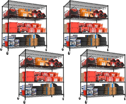 PrimeZone 4 Packs 55.5" W x 24" D x 80" H Heavy Duty Wire Storage Shelves by PrimeZone