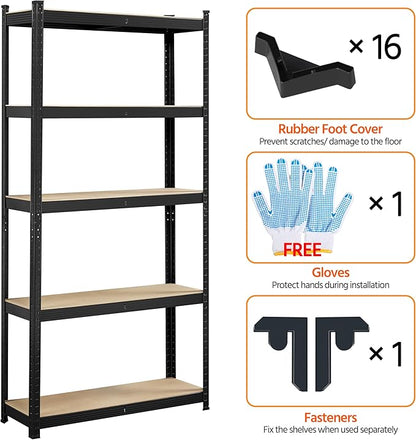 Topeakmart 5 Tier Metal Storage Shelving Unit, 35.5x12x71 Inch Black | - Image 6