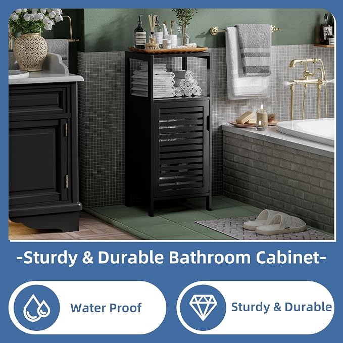 HITNET Bamboo Floor Cabinet, Small Bathroom Cabinet Floor Standing, 4 Tier - Image 5