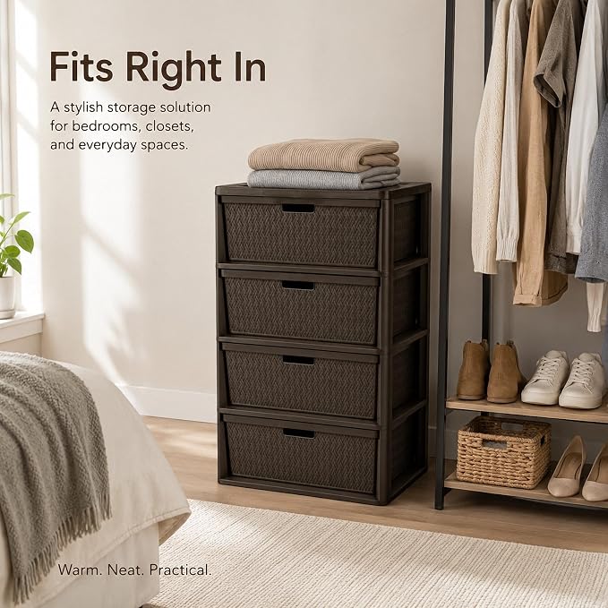 Wide 4-Drawer Plastic Storage Tower, Cross-Weave Floor Cabinet, tool-free - Image 9