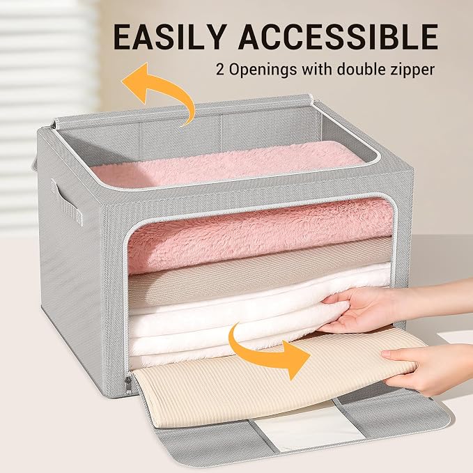 Clothes Storage Bins with Metal Frame Foldable Storage Box Clothes Organizers - Image 4