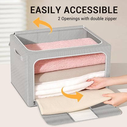 Clothes Storage Bins with Metal Frame Foldable Storage Box Clothes Organizers - Image 5