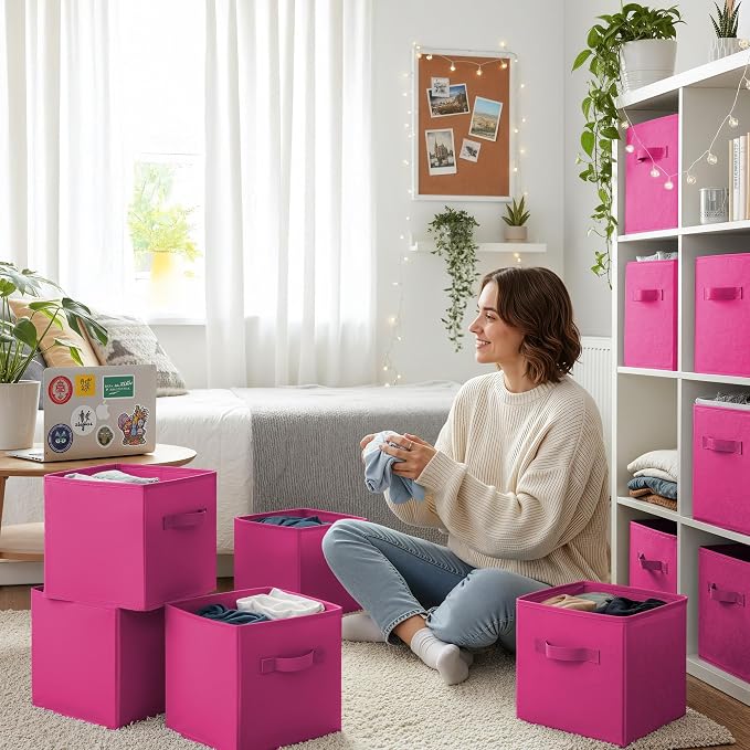 GRANNY SAYS 11 Inch Cube Storage Bin, Cube Organizer Bins, Rose Red, Sturdy - Image 3