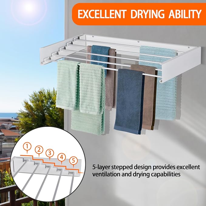 FOCHIER F Laundry Drying Rack Wall Mounted Clothes Drying Rack Collapsible - Image 5