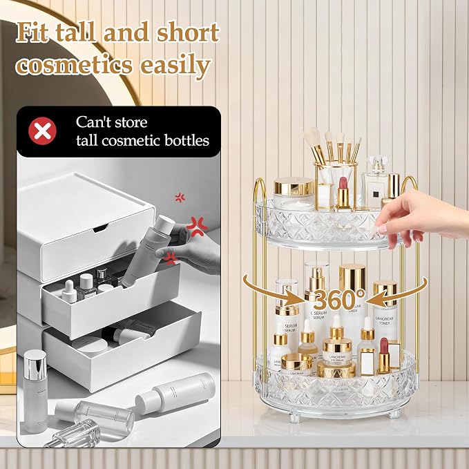 360 Rotating Makeup Organizer for Vanity, 2 Tier Adjustable Perfume Organizer - Image 6