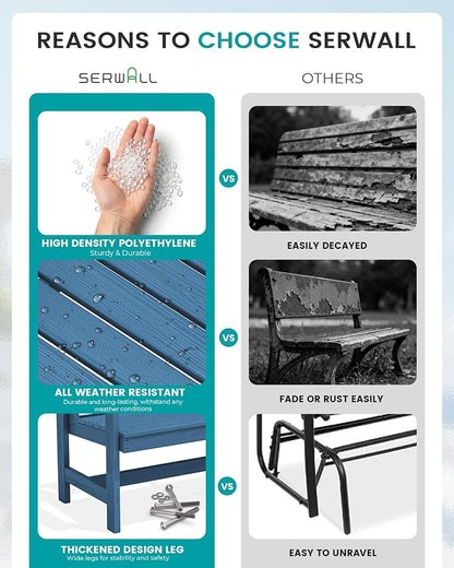SERWALL HDPE Outdoor Bench, Weatherproof Porch Bench, 2 Pack, Suitable - Image 9