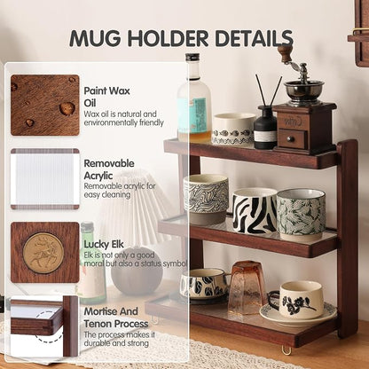Coffee Mug Holder Wooden Cup Rack, 3-Tier Acrylic Home Coffee Mug Display Rack - Image 7