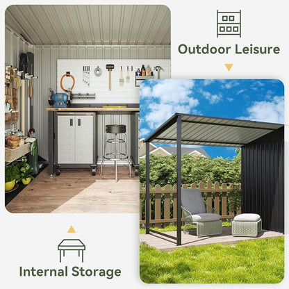 Aoxun 6x4FT Outdoor Storage Shed & Hardtop Gazebo Combo - Image 7