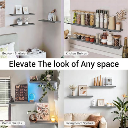 BAYKA Grey Floating Shelves for Wall, 22.5 inch Wall Mounted Shelf for Bedroom - Image 8