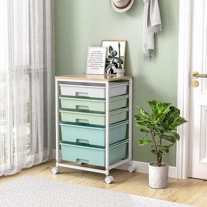 SYKIARIOL Rolling Cart with Drawers, 5 Drawers Storage Cart, Light Green | - Image 8