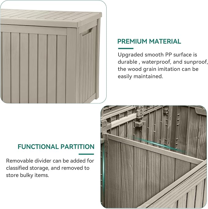 YITAHOME 220 Gallon Large Outdoor Storage XL Deck Box w/Divider - Image 6