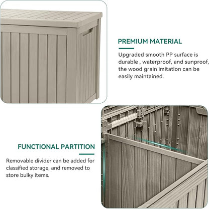 YITAHOME 220 Gallon Large Outdoor Storage XL Deck Box w/Divider - Image 6