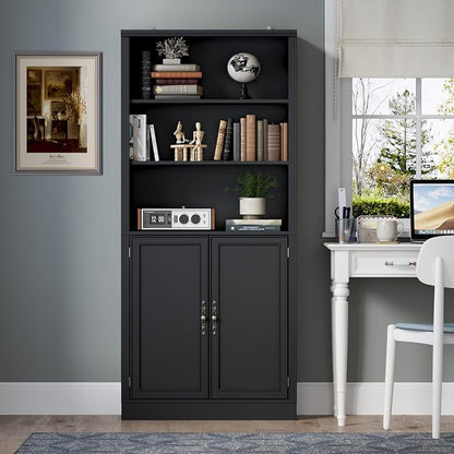 71.4" Tall Bookshelf with Cabinet, 5-Tier Floor Standing Bookcase with Doors & - Image 3
