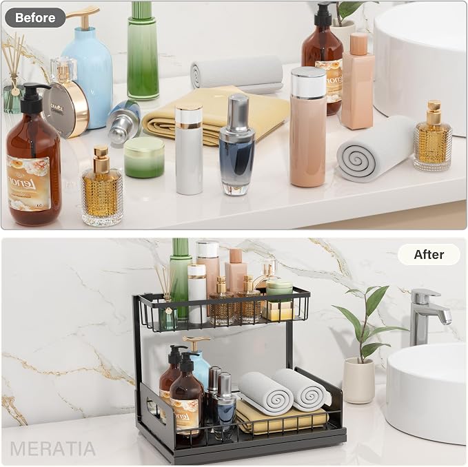 Under Sink Organizer 2 Tier, Pull Out Drawer Slides Under Sink Storage - Image 5