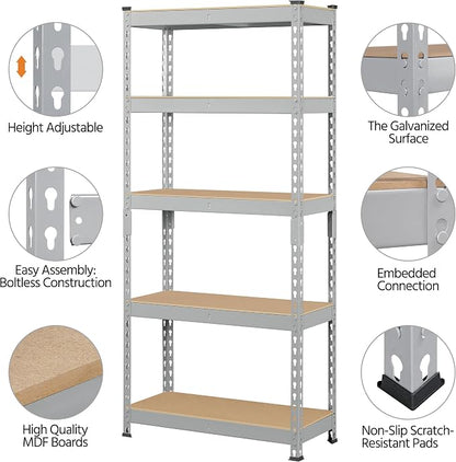 Topeakmart 2 PCS 5-Tier Utility Shelves, Metal Storage Shelves Garage Shelving - Image 4