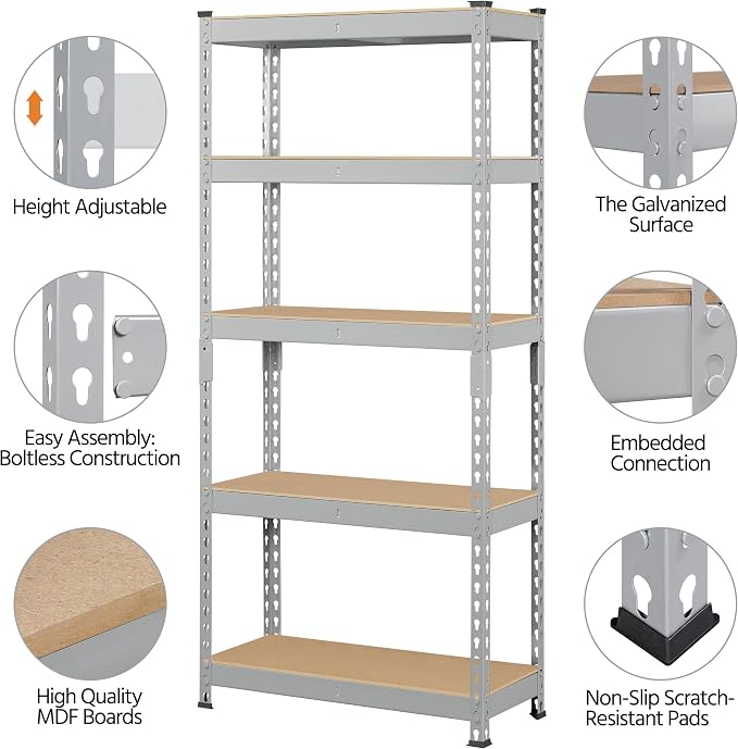 Topeakmart 5-Tier Utility Shelves, Metal Storage Shelves, Adjustable Shelving - Image 5