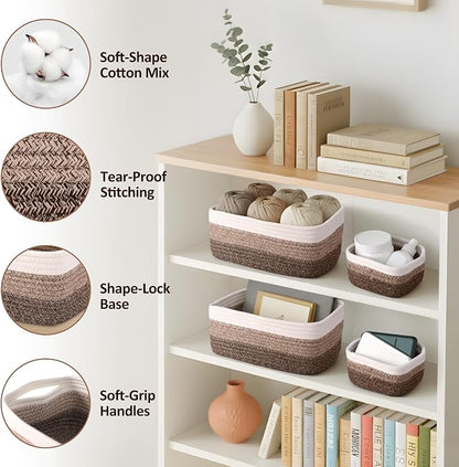5-Pack Small Woven Rope Storage Baskets, 2 Sizes Organizer Bins | Fabric Cube - Image 3