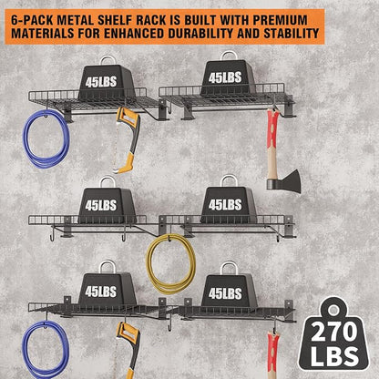 6 Pack Foldable Wall Shelf, Wall Mounted Garage Storage Shelves, Heavy Duty - Image 3