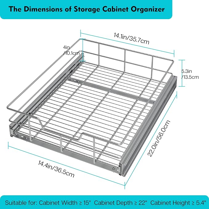 Pull Out Cabinet Organizer 14" W X 22" D, Slide Out Drawers - Image 2