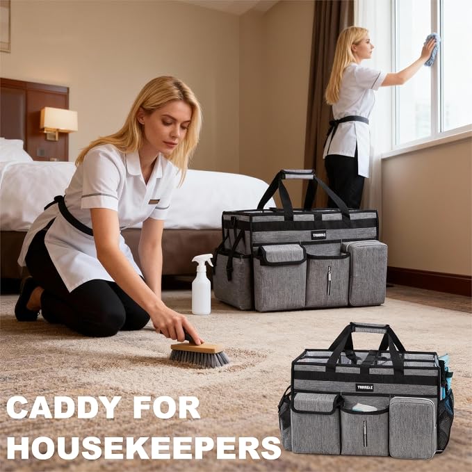 Large Cleaning Caddy Bag with Rigid Support Board, Cleaning Organizer Tote with - Image 8