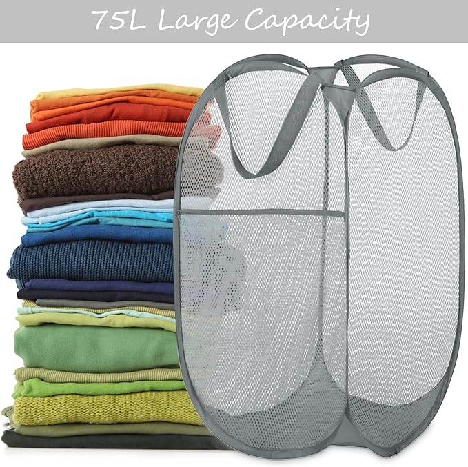 BATTOO Deluxe Strong Mesh Pop up Laundry Hamper Basket - Image 2