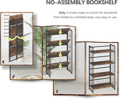 4NM No Assembly 4 Tiers Folding Bookshelf, 47.2" H Foldable Storage Shelves - Image 8