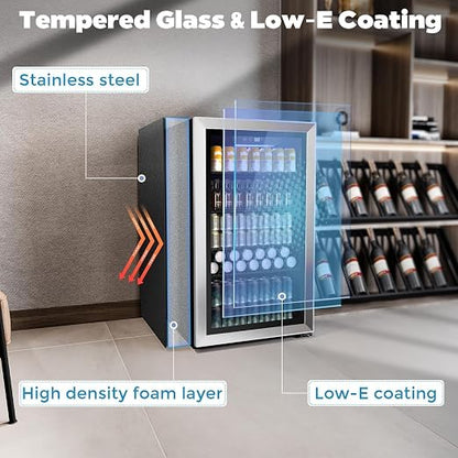 COWSAR Wine Cooler, 26 Bottle 130 Can Beverage Refrigerator, ETL Approved Mini - Image 6