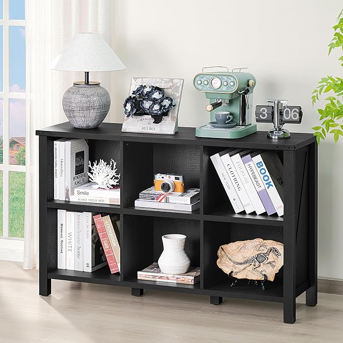 6 Cube Bookcase, Farmhouse Wood Low Storage Organizer Book Shelf, Hallway Book - Image 7