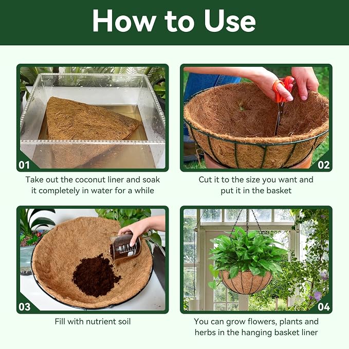 18 Inch Coco Liners for Planters, 4 Pack Hanging Basket Liners | Round Coco - Image 5
