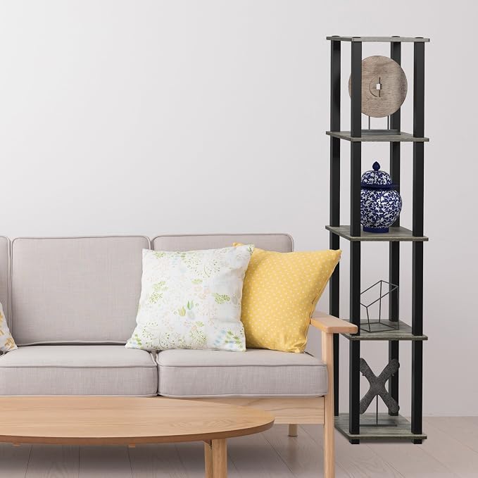 FURINNO Turn-S-Tube 5-Tier Corner Square Rack Display Shelf, French Oak - Image 2