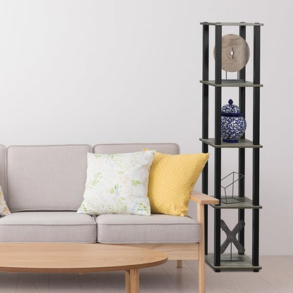 FURINNO Turn-S-Tube 5-Tier Corner Square Rack Display Shelf, French Oak - Image 2