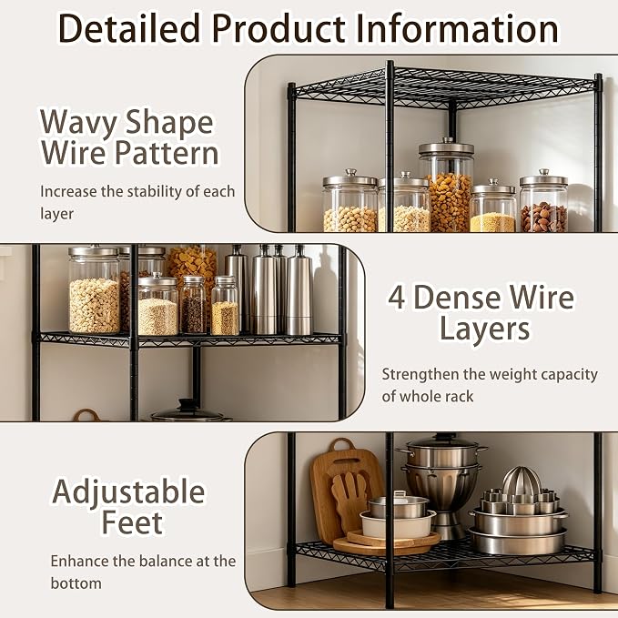 Wire Storage Standing Shelf Rack Tower, Corner Metal Shelving Unit - Image 5