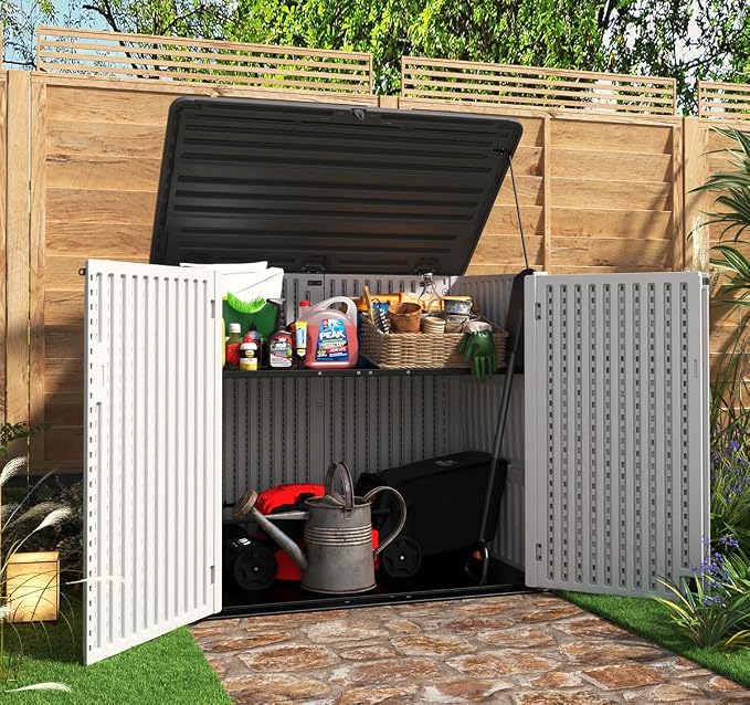 KINYING Horizontal Outdoor Storage Shed, 47 Cu.ft Resin Outdoor Storage Cabinet - Image 2