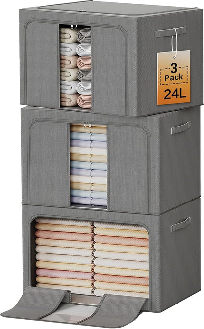 Clothes Storage Bins with Metal Frame, Foldable Clothes Organizers Storage by LeArex
