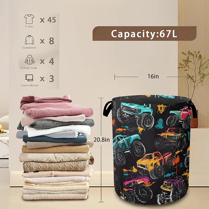 Laundry Hamper, Abstract Truck Laundry Basket, Waterproof Oxford Cloth Storage - Image 3