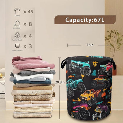 Laundry Hamper, Abstract Truck Laundry Basket, Waterproof Oxford Cloth Storage - Image 3