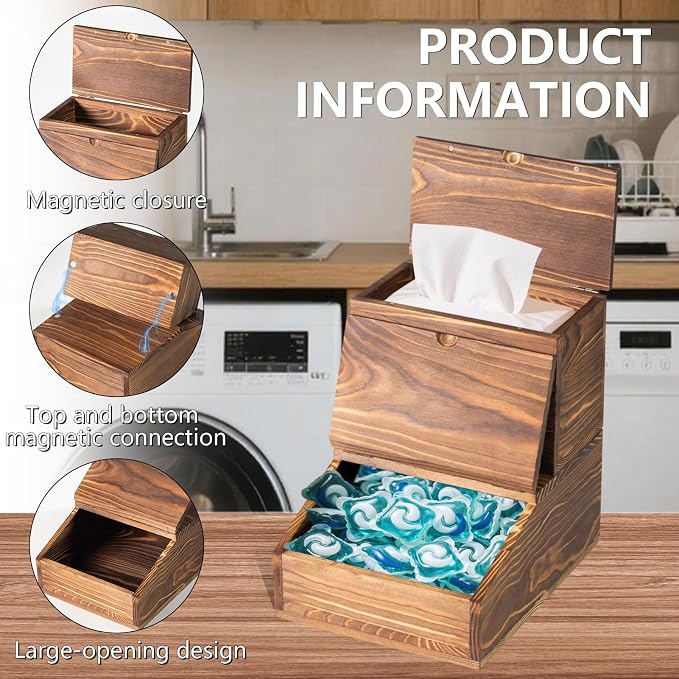 Wooden Laundry Dishwasher Pods Container, Storage - Image 2