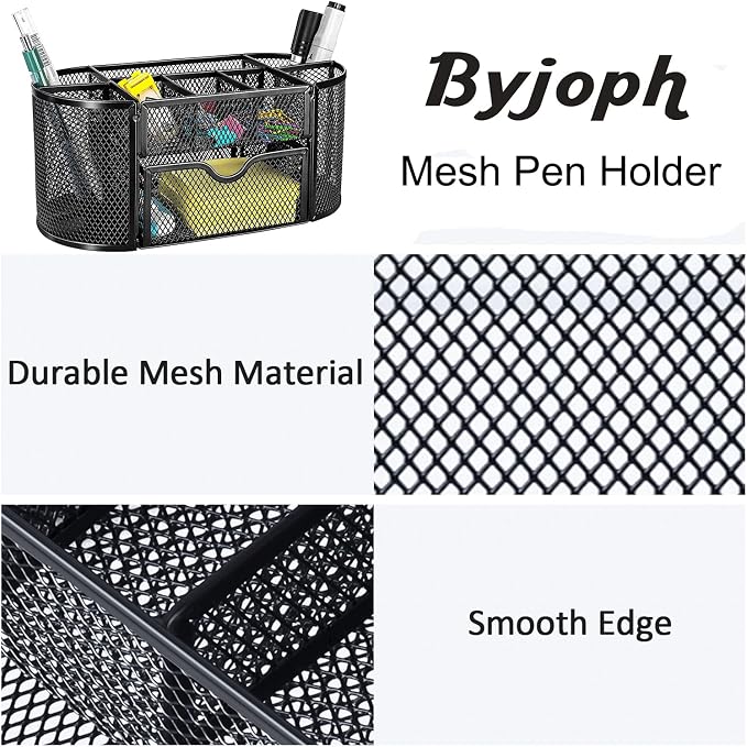 Black Mesh Pen Holder Desk Organizer Cute Office Supplies Pencil and Marker - Image 5