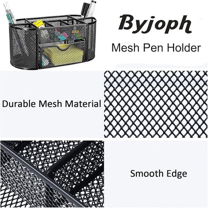 Black Mesh Pen Holder Desk Organizer Cute Office Supplies Pencil and Marker - Image 5