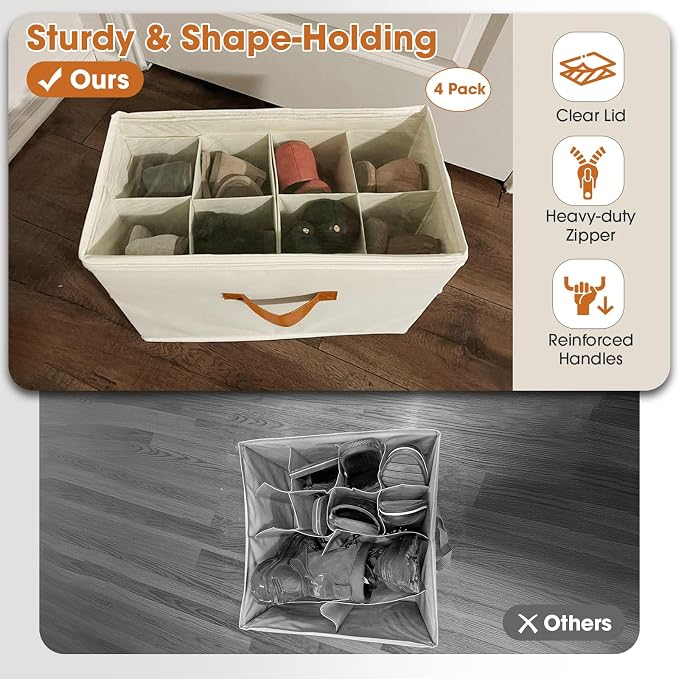 4-Pack Shoe Organizer for Closet, Foldable Shoe Storage Box - Image 3