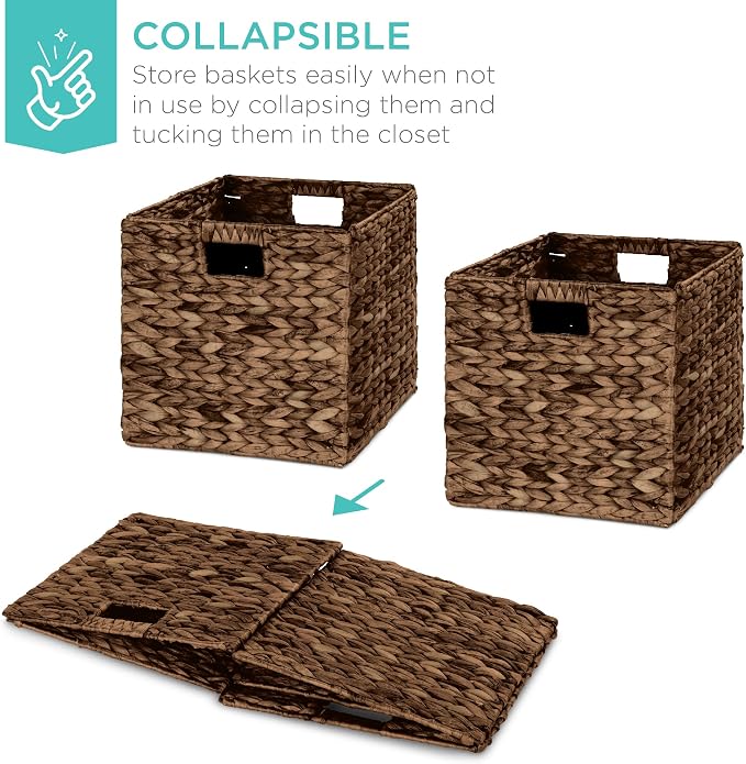 Best Choice Products 10.5x10.5in Pack of 5 Cube Storage Baskets, Water Hyacinth - Image 3